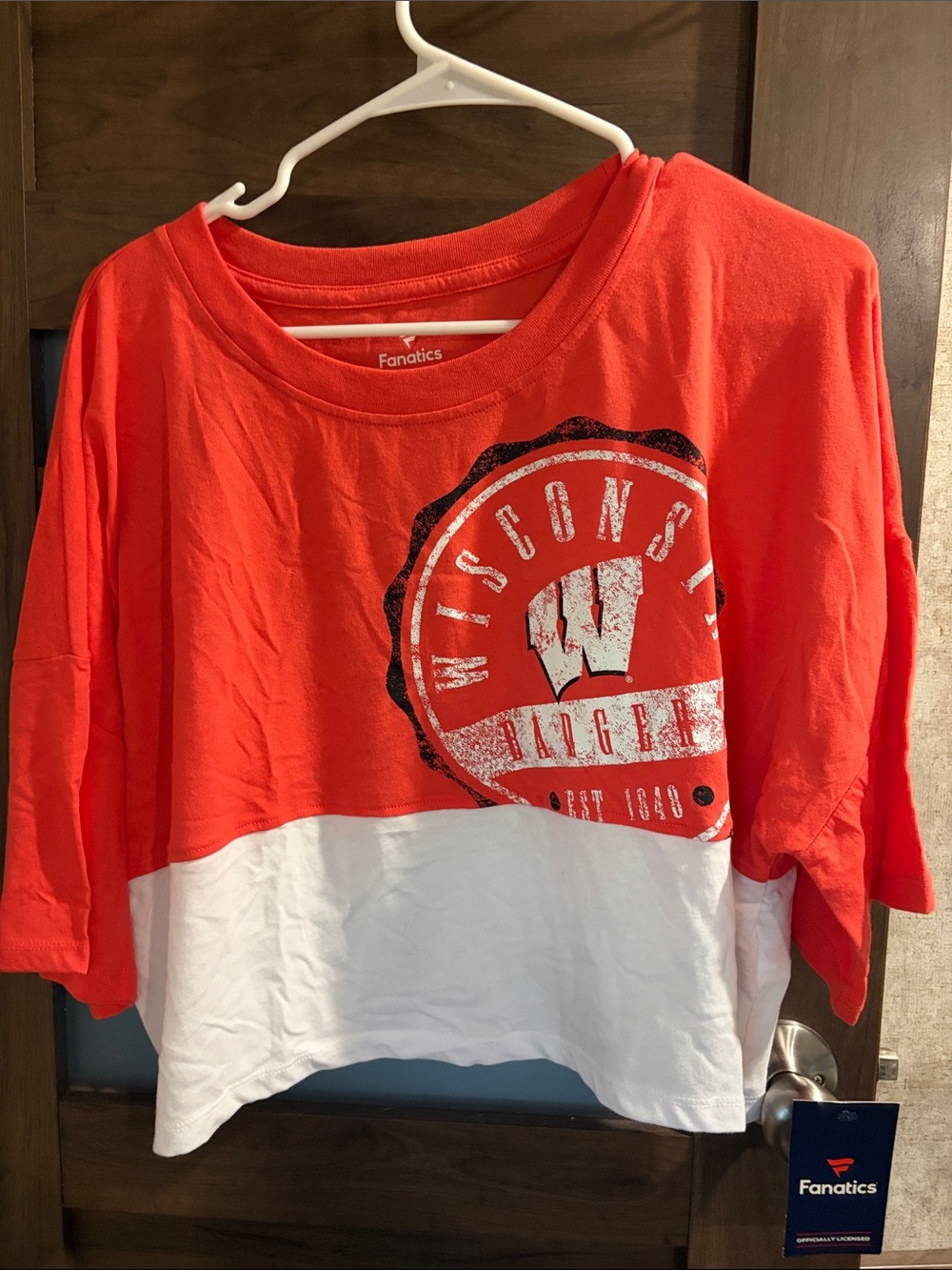 Fanatics Red and White Colorblock Wisconsin Graphic Tee